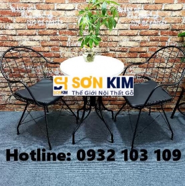 Bàn Ghế Cafe Khung Sắt Mặt Gỗ BGC111