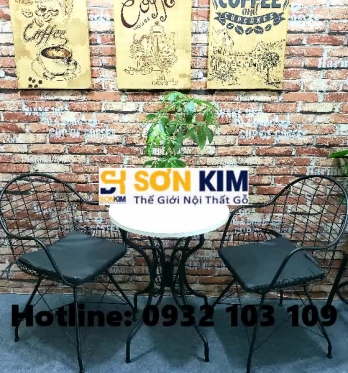 Bàn Ghế Cafe Khung Sắt Mặt Gỗ BGC111