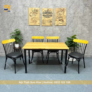 Bàn Ăn 4 chân sắt thẳng và Ghế Tỉ Tôm Lưng Sọc BGA34