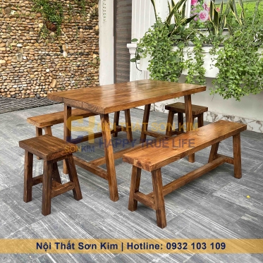 Bàn Ăn Băng Chữ A Gỗ Thông BGC276