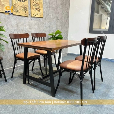 Bàn Ăn Chân Chữ A Và Ghế Tỉ Tôm Lưng Sọc BGA35