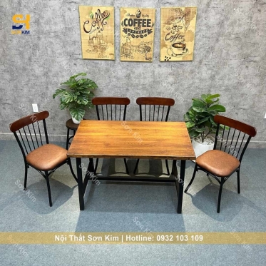 Bàn Ăn Chân Chữ A Và Ghế Tỉ Tôm Lưng Sọc BGA35