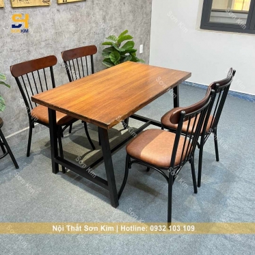 Bàn Ăn Chân Chữ A Và Ghế Tỉ Tôm Lưng Sọc BGA35