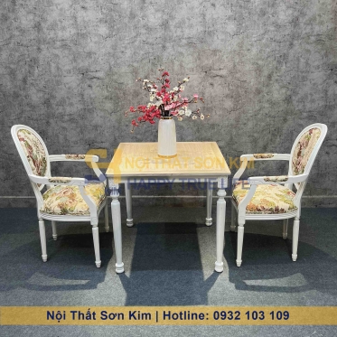 Bàn Ăn Louis và Ghế Louis Sơn Trắng BGC261