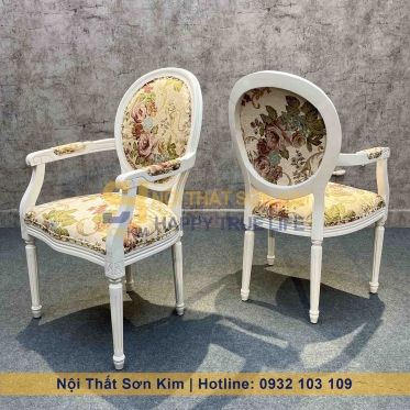 Bàn Ăn Louis và Ghế Louis Sơn Trắng BGC261