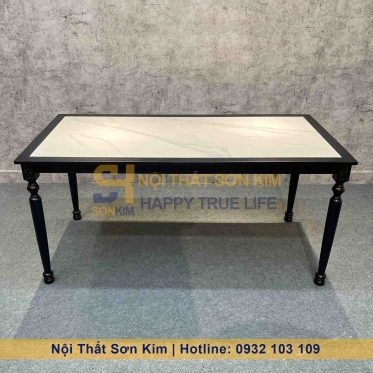 Bàn Ăn Louis Gỗ Đen Mặt Đá BC69