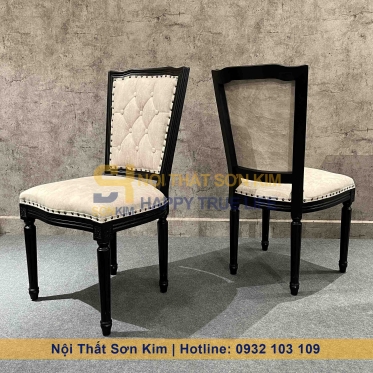Bàn Ăn Louis Và Ghế Louis Lưng Vuông Sơn Đen BGA45