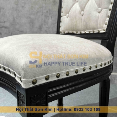Bàn Ăn Louis Và Ghế Louis Lưng Vuông Sơn Đen BGA45