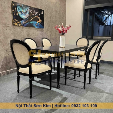 Bàn Ăn Louis Và Ghế Louis Sơn Đen BGA44