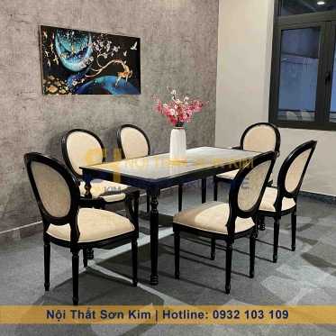 Bàn Ăn Louis Và Ghế Louis Sơn Đen BGA44