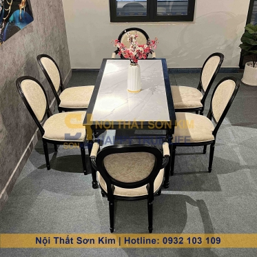 Bàn Ăn Louis Và Ghế Louis Sơn Đen BGA44