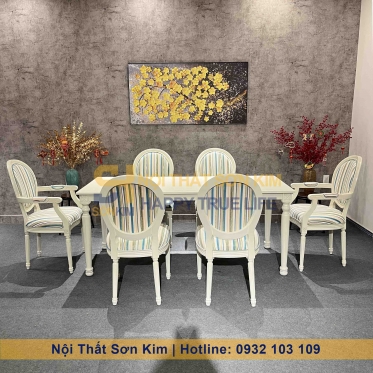 Bàn Ăn Louis Và Ghế Louis Sơn Trắng BGA54