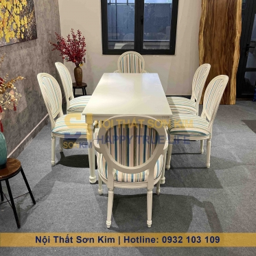 Bàn Ăn Louis Và Ghế Louis Sơn Trắng BGA54