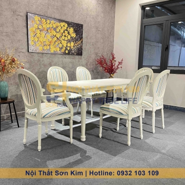 Bàn Ăn Louis Và Ghế Louis Sơn Trắng BGA54