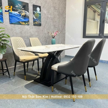 Bàn Ăn Mặt Đá Chân Sole Và Ghế Lix BGD55