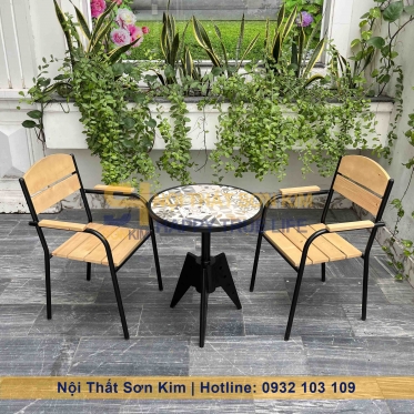 Bộ Bàn Ghế Café Ngoài Trời Gỗ Thông BGC264