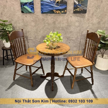 Bộ Ghế Café Amish Và Bàn Trụ Gỗ Cao Su Mới BGC256