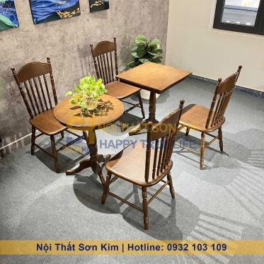 Bộ Ghế Café Amish Và Bàn Trụ Gỗ Cao Su Mới BGC256