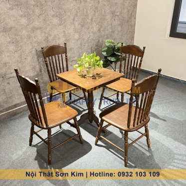 Bộ Ghế Café Amish Và Bàn Trụ Gỗ Cao Su Mới BGC256