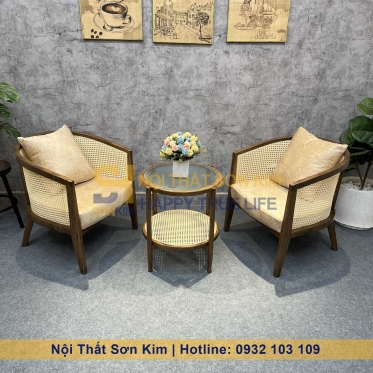 Bộ Ghế Cafe Harvey Gỗ Nâu Và Bàn Sofa Café BGC218