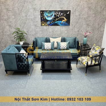 Bộ Sofa CHAWOO và bàn Sofa chân tiện gỗ đen BGC223
