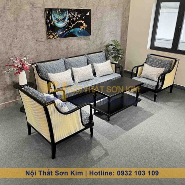 Bộ Sofa Club và Bàn Sofa Louis Gỗ Đen BGC284