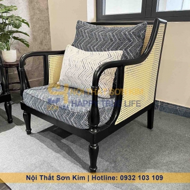 Bộ Sofa Club và Bàn Sofa Louis Gỗ Đen BGC284
