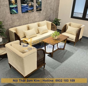 Bộ Sofa INDO và bàn Sofa chân tiện gỗ nâu BGC248