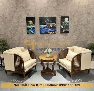 Bộ Sofa INDO và bàn Sofa chân tiện gỗ nâu BGC248