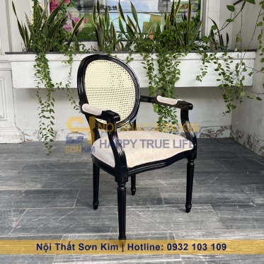 Ghế Louis Có Tay Lưng Tựa Mây Gỗ Đen Mới BGC227