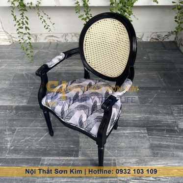 Ghế Louis Có Tay Lưng Tựa Mây Gỗ Đen Mới BGC227