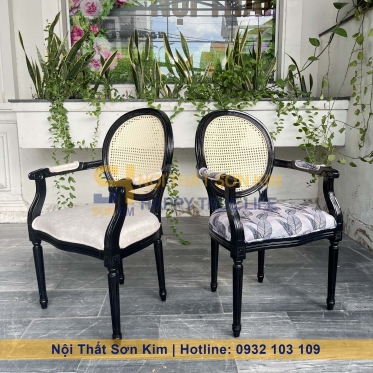 Ghế Louis Có Tay Lưng Tựa Mây Gỗ Đen Mới BGC227