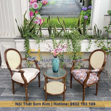 Ghế Louis Có Tay Lưng Tựa Mây Gỗ Nâu Mới BGC226