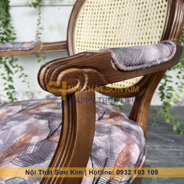 Ghế Louis Có Tay Lưng Tựa Mây Gỗ Nâu Mới BGC226