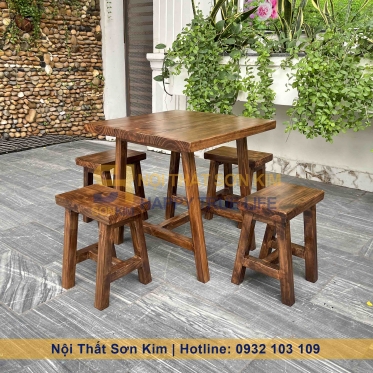 Bộ Bàn Ăn Băng Chữ A Gỗ Thông BGC275