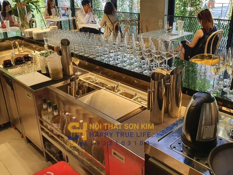 Quầy pha chế cafe mặt inox 304 bền chuẩn F&B