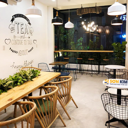bàn ghế gỗ quán trà sữa