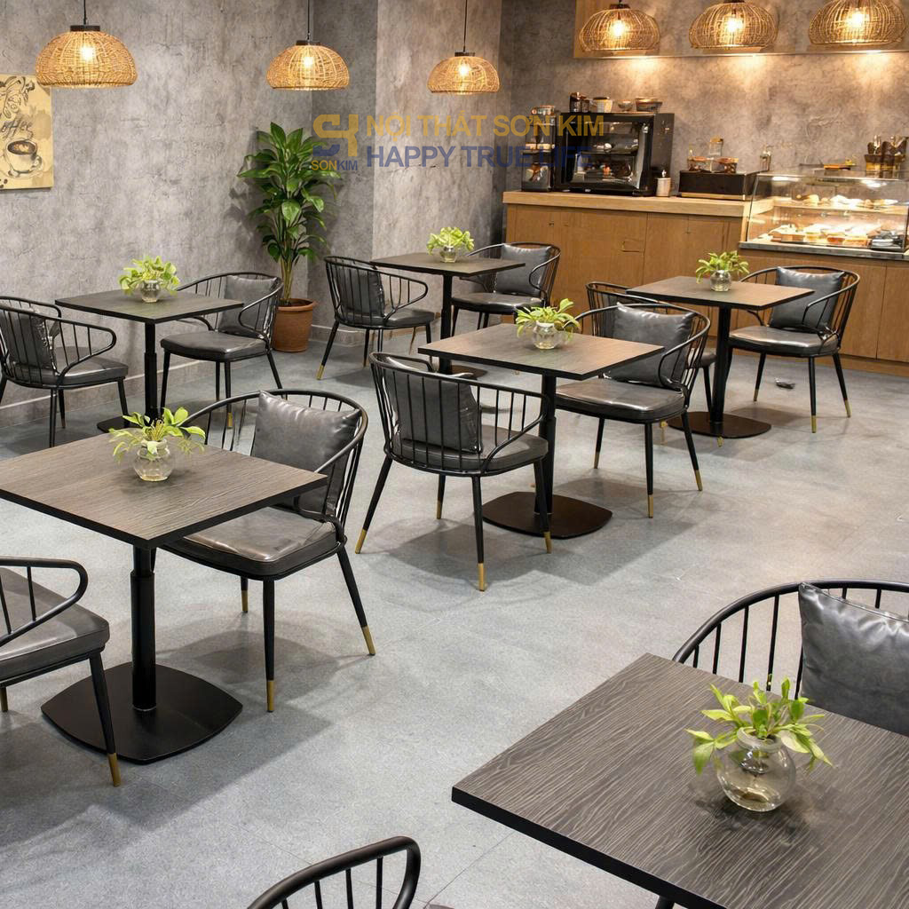 cách bố trí bàn cafe vuông tối ưu không gian quán nhỏ