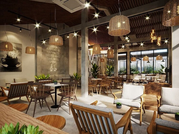 đèn trang trí quán cafe vintage edison thả chùm ánh sáng vàng ấm