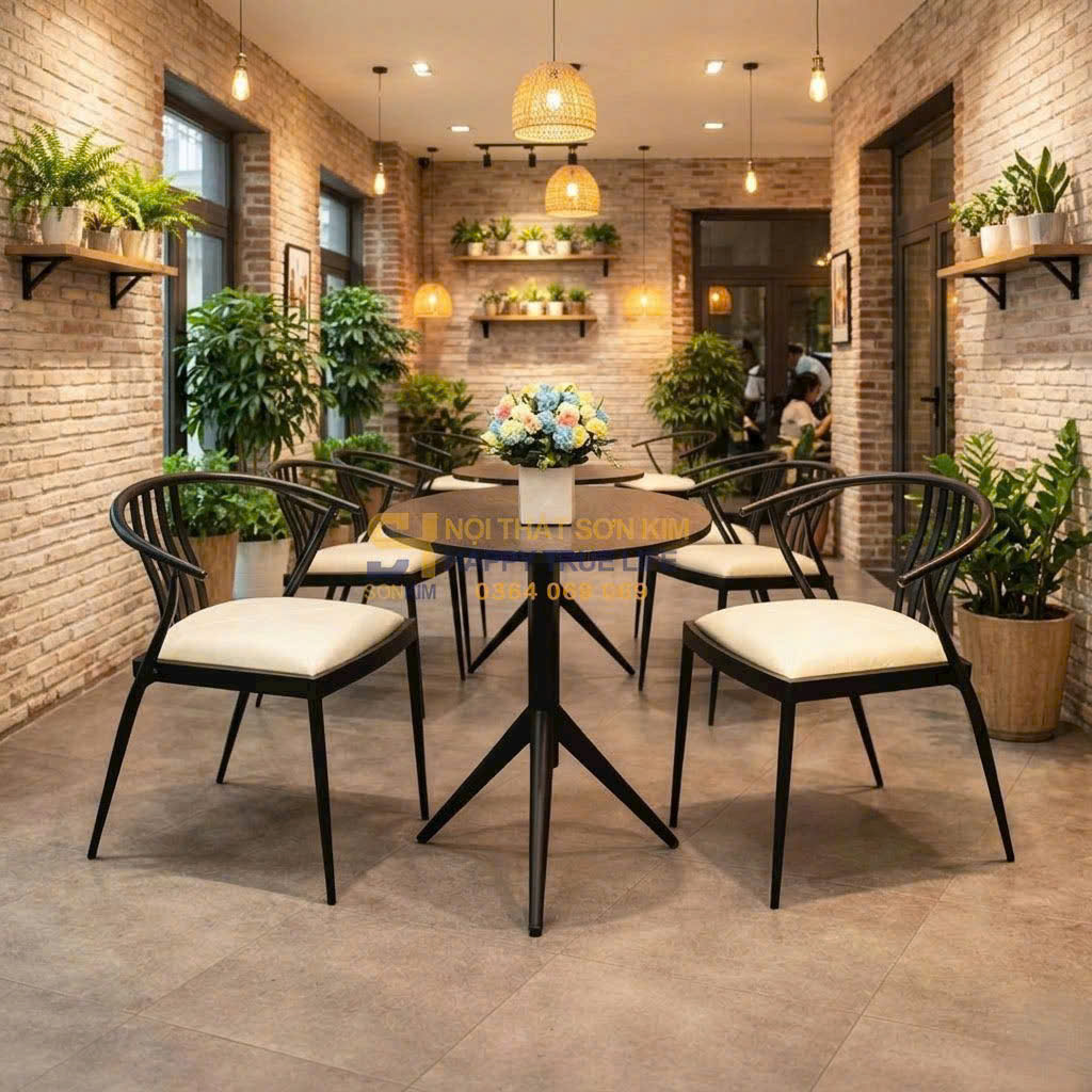 ghế cafe khung sắt mặt gỗ 