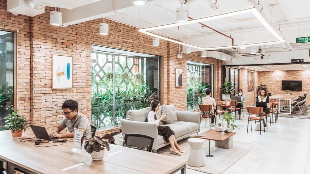 mô hình cafe co-working space bàn làm việc