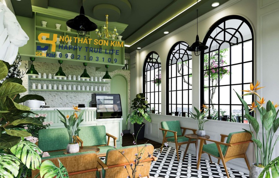 decor quán cafe nhỏ đẹp phong cách tropical