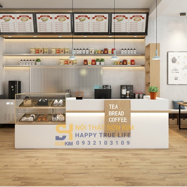 quầy pha chế cafe chữ L kích thước chuẩn