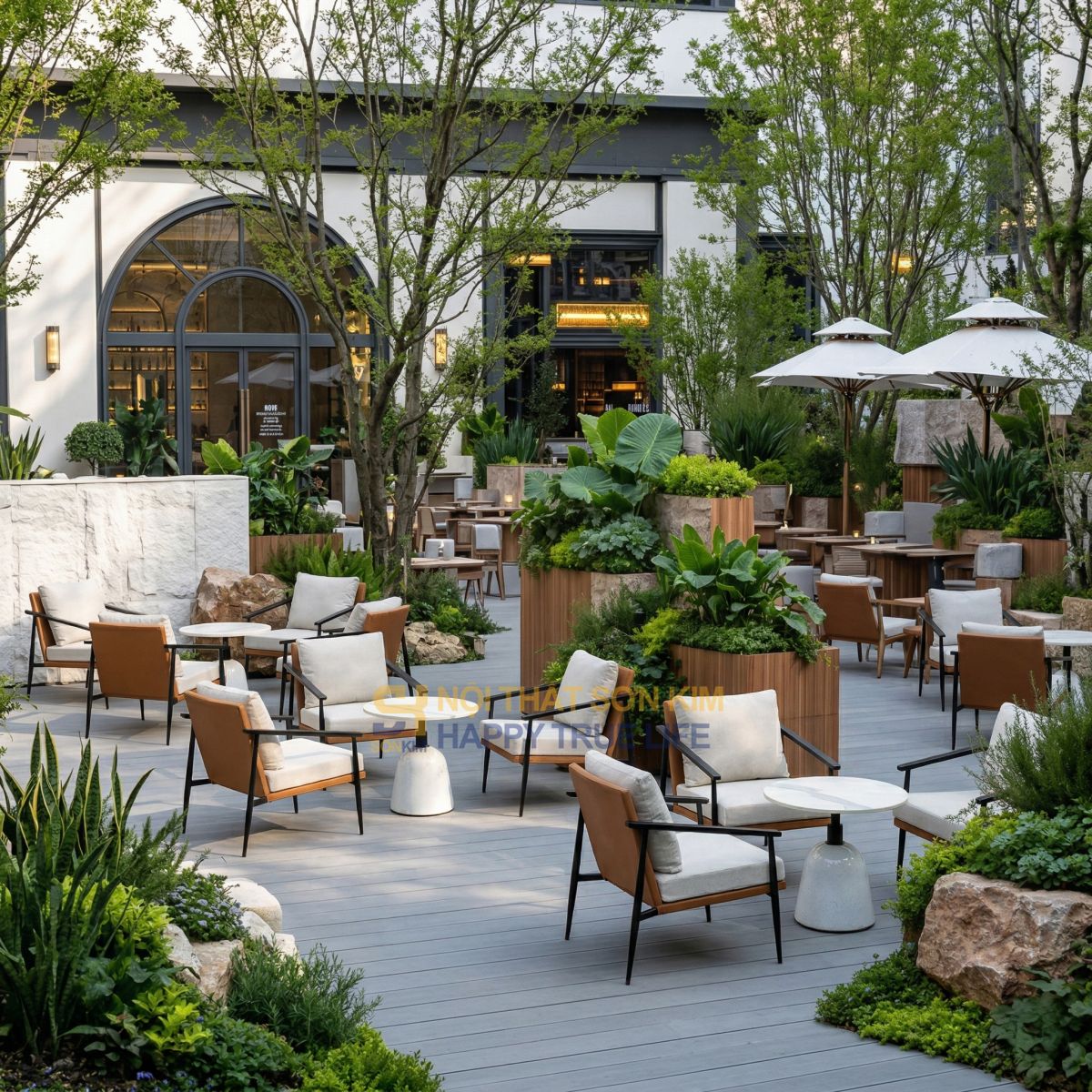 thiết kế không gian quán cafe phân vùng góc check-in nội thất đẹp