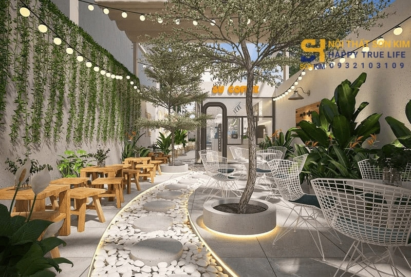 Thiết kế quán cafe sân vườn nhỏ dưới 80m2 layout bố trí đẹp