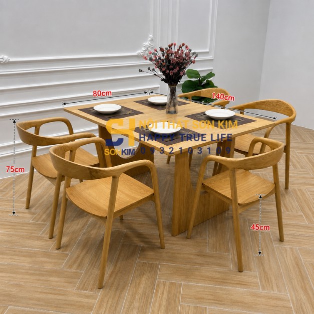 bàn ăn gỗ tự nhiên 4 ghế kích thước chuẩn gia đình