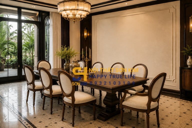 bàn ăn gỗ tự nhiên cao cấp nguyên khối óc chó 8 ghế