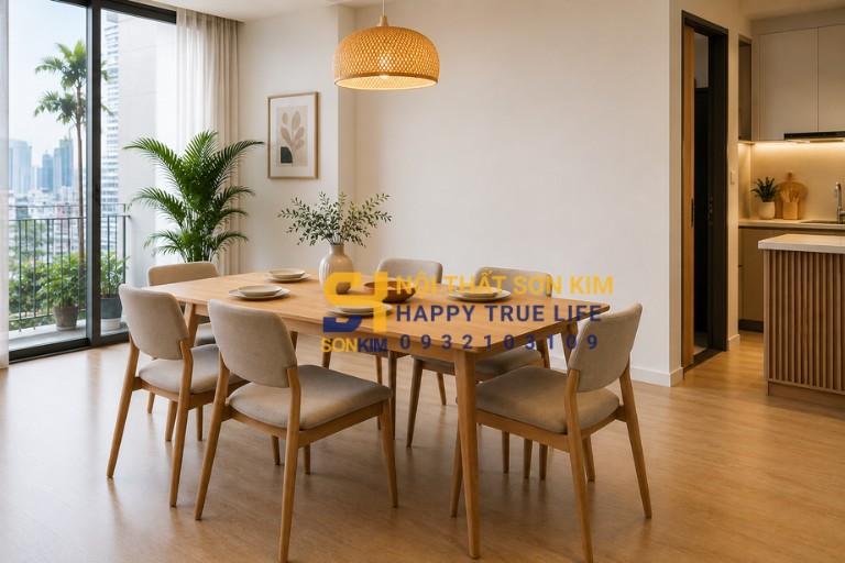 mẫu bàn ăn gỗ tự nhiên hiện đại scandinavian 6 ghế
