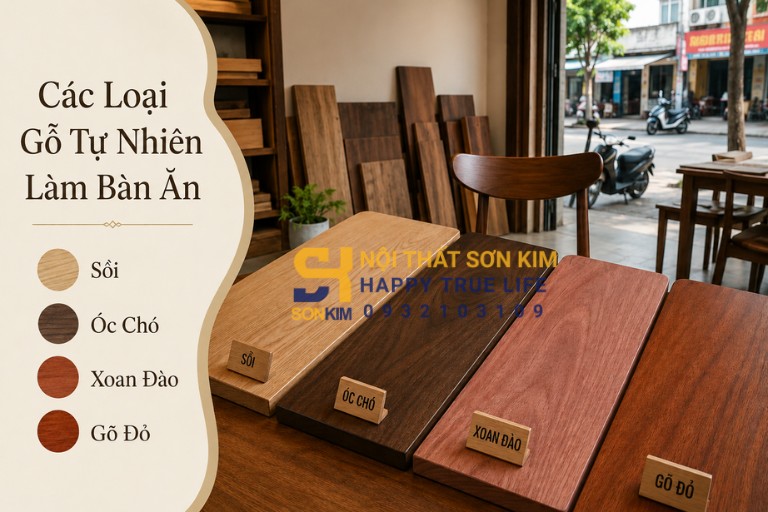 các loại gỗ tự nhiên làm bàn ăn sồi óc chó xoan đào gõ đỏ