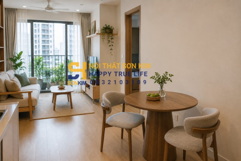 bàn ăn tròn gỗ tự nhiên cho căn hộ chung cư nhỏ TPHCM